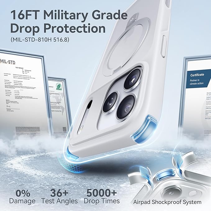 CASEKOO Ultra-Magnetic Stand for iPhone 17 Pro Case [Military Drop Protection] [Compatible with MagSafe] Shockproof Translucent Matte Slim Ring for iPhone 17 Pro Phone Case 6.3", White