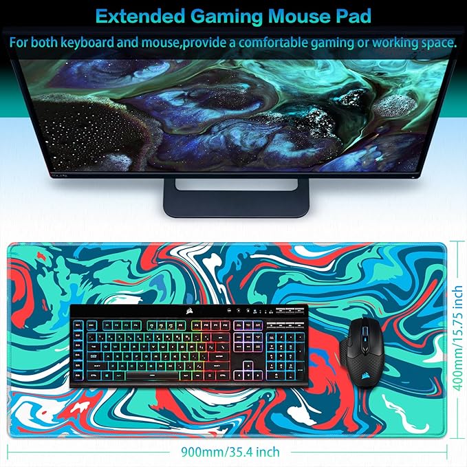 Canjoy Gaming Mouse Pad, Fluid Pattern Mouse Pad 35.4x15.7inch Large Extended Computer Mouse Mat Keyboard Full Desk Mousepad for Gaming, Office, Home
