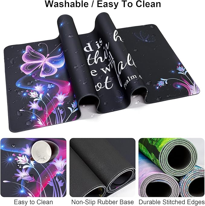 Keyboard Wrist Rest + Mouse Pad with Wrist Support + Desk Mat + Coaster 4 in 1 Set,Desk Matt for Desktop,Cute Large Gaming Ergonomic Mousepad for Computer Laptop Office Home Decor-Purple Butterfly