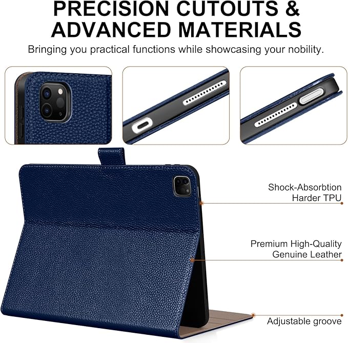 Genuine Leather Case for iPad Pro 13 inch (M5/M4) 2025/2024 with Pencil Holder | Slim Protective Cover with Adjustable Stand,Magnetic Closure,Auto Wake/Sleep, Premium Leather | Blue