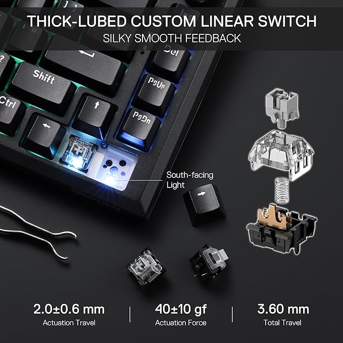 Redragon K687 Wired CNC Gasket Gaming Keyboard, 81 Keys Mechanical Keyboard w/Premium CNC Aluminum Board, Easy-Control Knob, 5-Layer Noise Dampening, Custom Linear Switch