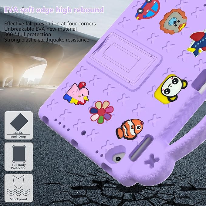 Dteck Kids Case for iPad 9.7 Inch 6th/5th Gen 2018/2017 & iPad Air 2/1 & iPad Pro 9.7,Cute Panda Shockproof Rugged Lightweight Pencil Holder Convertible Handles Stand Kids Friendly Case,Light Purple