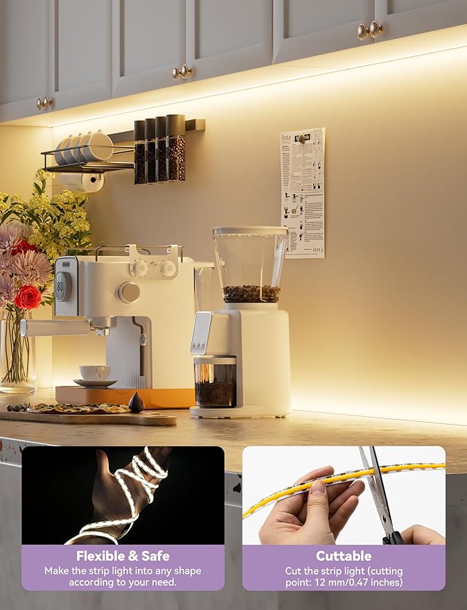MIWISE LED Strip Lights,Super Bright 5V USB COB Tape Light 9.84ft/3m 2700K Warm White with Touch Dimmer Switch,CRI90+ Flexible Dimmable TV Backlights,for Mirrors,Under Cabinet,Home DIY Projects