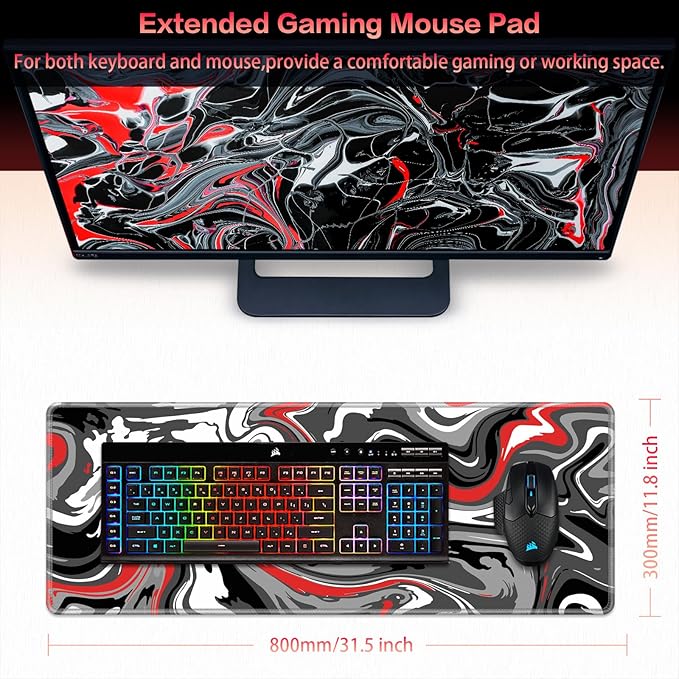 Canjoy Gaming Mouse Pad, Fluid Pattern Mouse Pad 31.5x11.8inch Large Extended Computer Mouse Mat Keyboard Full Desk Mousepad for Gaming, Office, Home