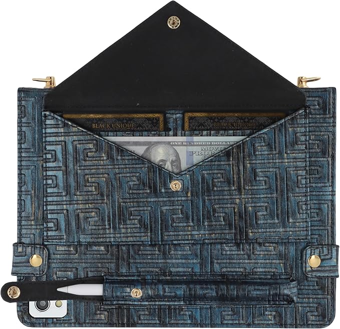 Handbag Case for iPad 9th 8th 7th Gen 10.2"/iPad Pro 10.5/iPad Air 3 2019 - Techcircle Vintage Pattern Crossbody Folio Stand Wallet Case with Pencil/Card Holder, Hand Grip/Shoulder Strap, Retro Navy