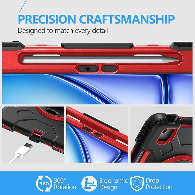 Case for iPad Air 11 M4 2026/ M3 2025/ M2 2024: Silicone Cover for iPad Air 5th & 4th Generation 10.9 Inch (2020/2022) with Screen Protector- Stand- Handle- Shoulder Strap- Pencil Holder