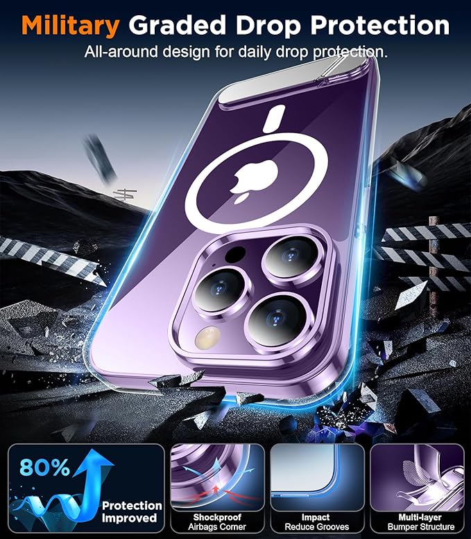 Magnetic Compatible with iPhone 14 Pro Max Case, [Built-in Invisible Kickstand][Compatible with MagSafe] [Military Grade Shockproof] Slim Thin Phone Case for iPhone 14 Pro Max 6.7"