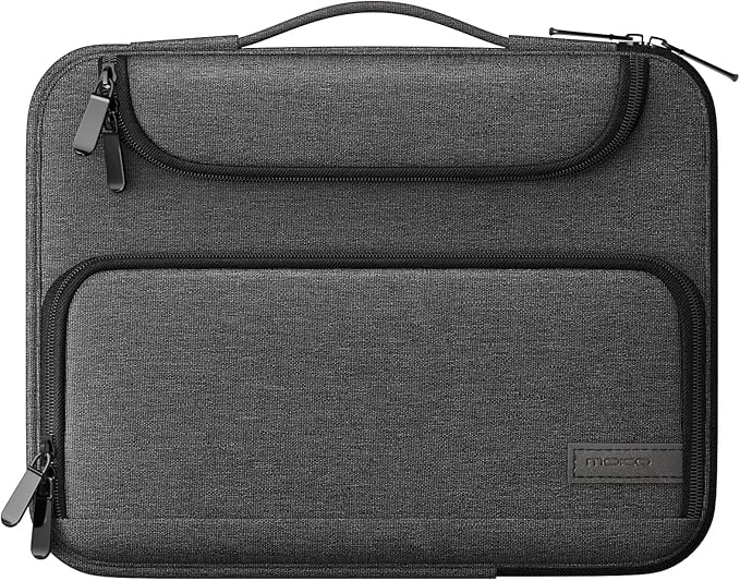 MoKo 13-14 Inch Laptop Sleeve Bag Fits New 13-inch Mac Air M5 & Mac Neo A18 Pro, 14" MacPro M5/M4/M3/M2/M1, 13" Mac Air, Polyester Bag with Double Pockets, Retractable Handle, Black & Gray