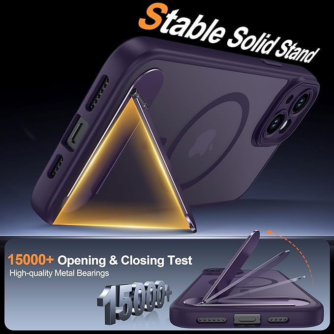 Magnetic Compatible with iPhone 15 Plus Case, [Built-in Kickstand][Full Camera Protection][Compatible with MagSafe][Anti-Fingerprint] Shockproof Phone Case for iPhone 15 Plus 6.7",Purple