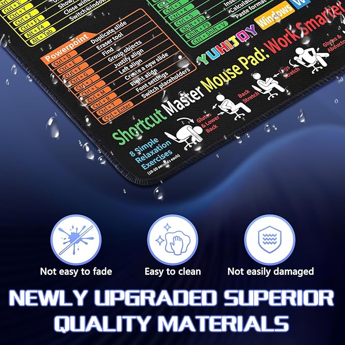 Excel Cheat Sheet Desk Pad - Mouse Pad - Excel Cheat Sheet Desk Mat, Non-Slip Base Mousepad Suitable for Office, Computer Games, Desk Mat and More (1, 11.8" x 9.84")