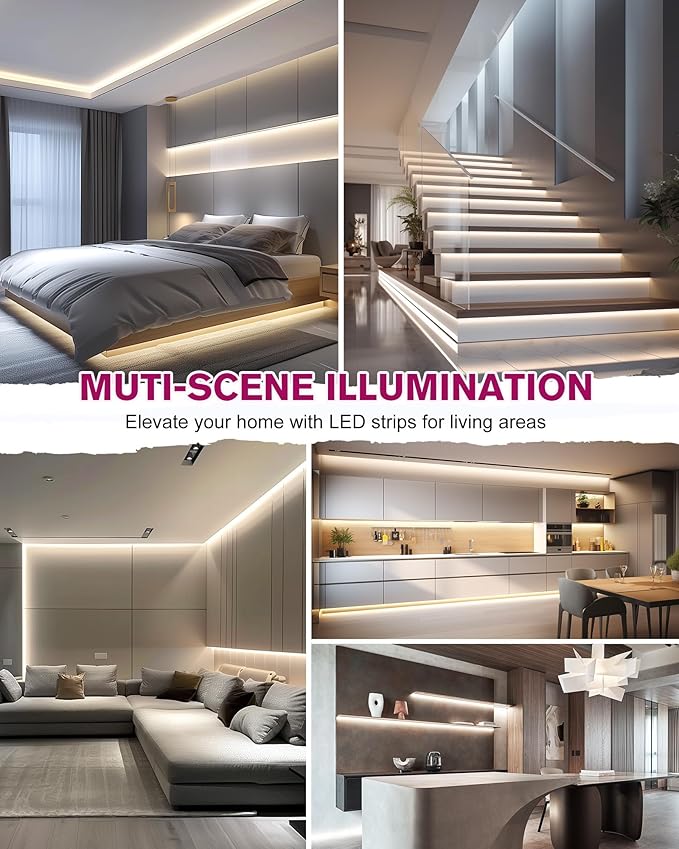 EMITEVER COB LED Strip Lights Kit 4000K, Neutral White 16.4ft Dimmable Tape Light with Remote & 24V Power Supply, CRI90+,High Density 2400LEDs, 300+LM/FT, Suitable for Bedroom Kitchen Cabinet Lighting