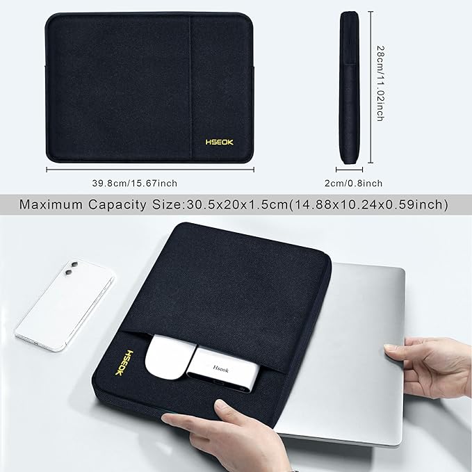 Hseok Laptop Sleeve 15.6 16 inch Case Compatible with MacBook Neo 16, MacBook Pro 16" M5/M4/M3/M2/M1, MacBook Air Pro 15", XPS 16, Most 15" 15.6" 16" Notebooks,Black