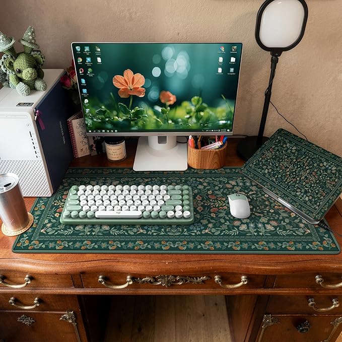 iCasso Desk Mat for Keyboard and Mouse, Large Mouse Pad, Desk Pad Mat, Anti-Slip Big Mousepad with Stitched Edges for Computer Desktop(Deep Green)