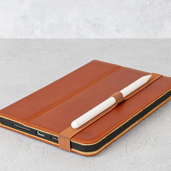 Casemade Real Leather Case Compatible with iPad mini 7 (A17 Pro) / 6th Gen (2021) - Full-Grain Leather Cover, Auto Sleep/Wake, Dual Stand Position (Tan)
