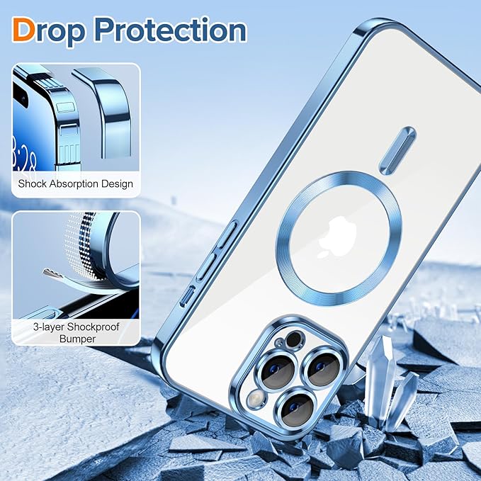 Hython Magnetic Clear for iPhone 14 Pro Case with Camera Lens Protector [Compatible with MagSafe] Luxury Plating Edge Slim Soft TPU Cover Protective Phone Case for iPhone 14 Pro 6.1", Light Blue