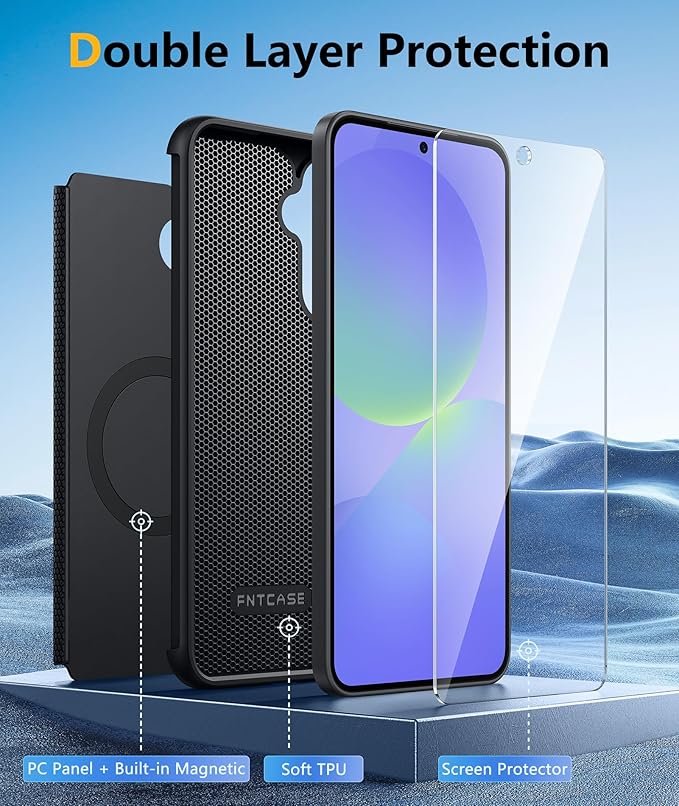 FNTCASE for Galaxy A36-5G Phone Case: Samsung A36 5G Magnetic Cover [Fit for Magsafe] with Screen Protector, Anti-Slip Textured, TPU+PC Dual Layer Shockproof, Military Grade Drop Protection (Black)