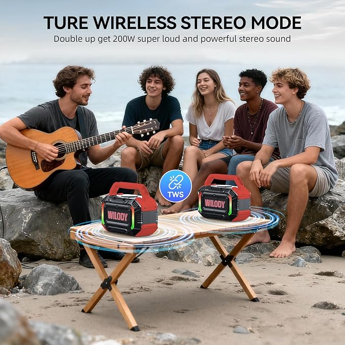 Wilody Speakers Bluetooth Wireless, 100W Loud Outdoor Speaker with Bass, IPX7 Waterproof Floatable, 20H Playtime, RGB Light, Portable Speaker with TWS for Work, Outdoor, Garage, Camping (Crimson)