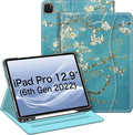 Fintie Folio Case for iPad Pro 12.9" 6th Generation 2022, Multi-Angle Smart Stand Cover w/Pencil Holder & Pocket, Also Fit iPad Pro 12.9 2021 5th & 2020 4th & 2018 3rd Gen, Blossom