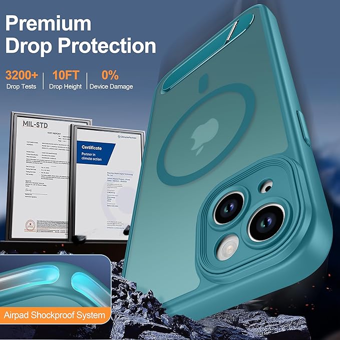Magnetic Compatible with iPhone 15 Plus Case, [Built-in Kickstand][Full Camera Protection][Compatible with MagSafe][Anti-Fingerprint] Shockproof Phone Case for iPhone 15 Plus 6.7",L Blue