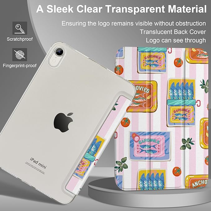 DONGKE for iPad mini 7 (A17 Pro) 2024 & iPad mini 6 2021 8.3 Inch, Slim Foldable Stand Hard PC Translucent Back Shell Smart Cover for iPad mini 7th/6th Generation [Auto Wake/Sleep] - Canned Sardines
