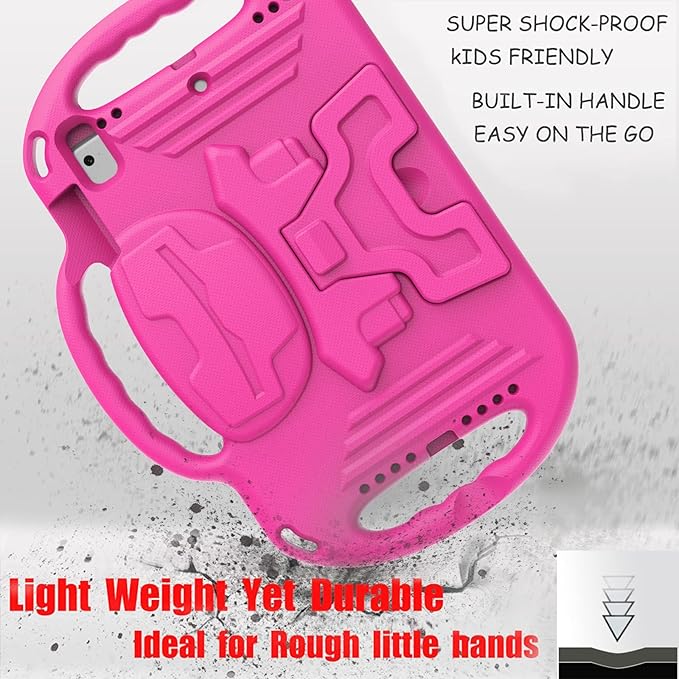 LTROP Kids Case for iPad 5th/6th Generation (2017/2018) & Air 2, Shoulder Strap Handle Stand Shockproof Bumper Cute Kid Case for iPad 9.7 Inch, Pink