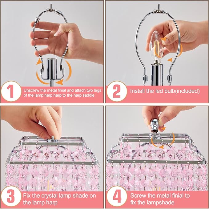Luvkczc Crystal Touch Table Lamp, Bedside Lamp with USB C+A Ports, Pink Lamp, Dimmable Lamp with Crystal Shade, Nightstand Lamp for Girl Bedroom, Living Room, Bulb Included