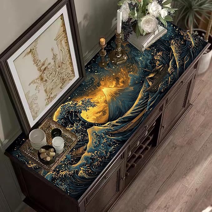 Extended Gaming Mouse Pad, Large Mouse Mat 3 mm Nature Rubber Base Mousepad with Stitched Edges, Non-Slip Desk Mat for Office Home Great Gift 31.5x11.8 Inch (Great Wave 2)