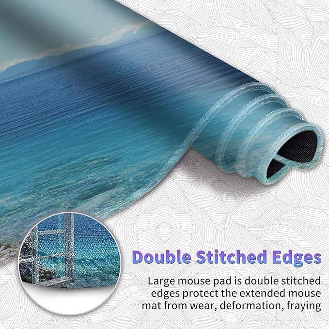 Large Mouse Pad, Desk Mat, XL Gaming Keyboard Mat, Non-Slip Rubber Base, Full Extended Mousepad for Gaming Office Home, 31.5 X 11.8 Inch, Seaside Scene