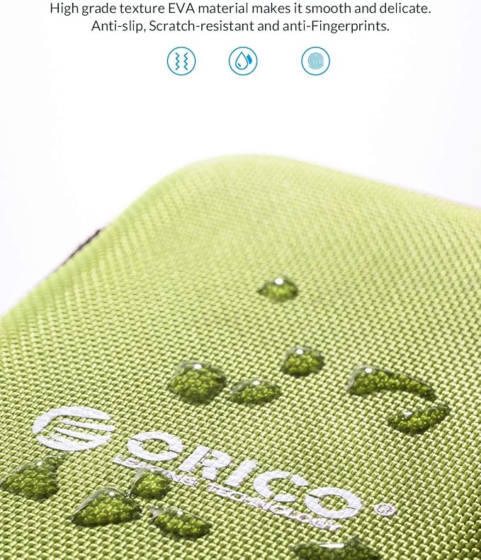ORICO Hard Drive Case 2.5 inch External Drive Storage Carrying Bag Waterproof Shockproof with Inner Size 5.5x3.5x1.0inch for Organizing HDD and Electronic Accessories, Green(PHD-25)