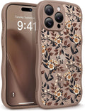 GVIEWIN for iPhone 15 Pro Max Case Compatible with MagSafe [Curly Wave Edge][Full Camera Protection] Floral Translucent Shockproof Magnetic Women Phone Case for 15 Pro Max 6.7'', Bunchflower/Brown