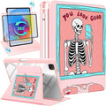 Uppuppy for iPad Air 11 inch Case, Air 5th/4th Generation 10.9, Pro 11'' Case Women Girls for Apple Pencil Holder Cute Skull Skeleton Goth Rotating Folio Cover for Apple iPad Air 5/Air 4/Pro 11"