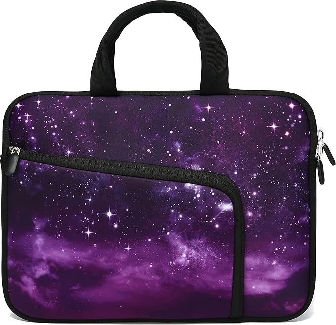 11 11.6 12 12.1 12.5 inches Laptop Sleeve Chromebook Case Ultrabook Case Notebook Sleeve PC Messenger Bag Tablet Case Neoprene Handle Sleeve for Adult Men Women, Two Pockets (Purple Galaxy)