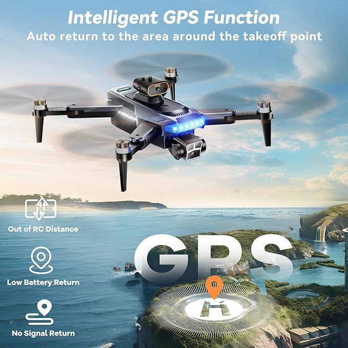 Drones with Camera for Adults 4K, GPS Drone with Obstacle Alert & Auto Return, 54 Mins Flight 3 Batteries, Brushless Motor, Foldable Mini Drone Under 249g, 5G WiFi - HYTOBP P17 (Age 14+, Black)