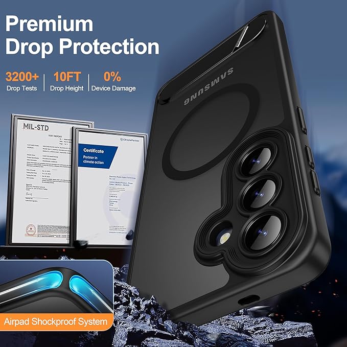 Magnetic for Samsung Galaxy S26 Case, [Compatible with MagSafe][Full Camera Protection][Built-in Invisible Kickstand] Translucent Matte Phone Case for S26 6.3" - Black