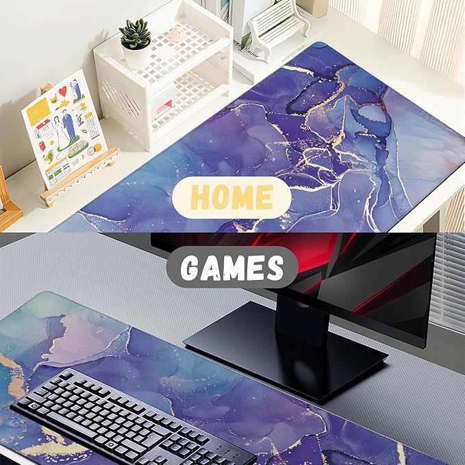 Large Mouse Pad Abstract Purple Marble Texture Extended Gaming Mouse Pad Non-Slip Desk Mat with Stitched Edge Laptop Computer Keyboard Mousepad for Office Home 35.4" x 15.7"