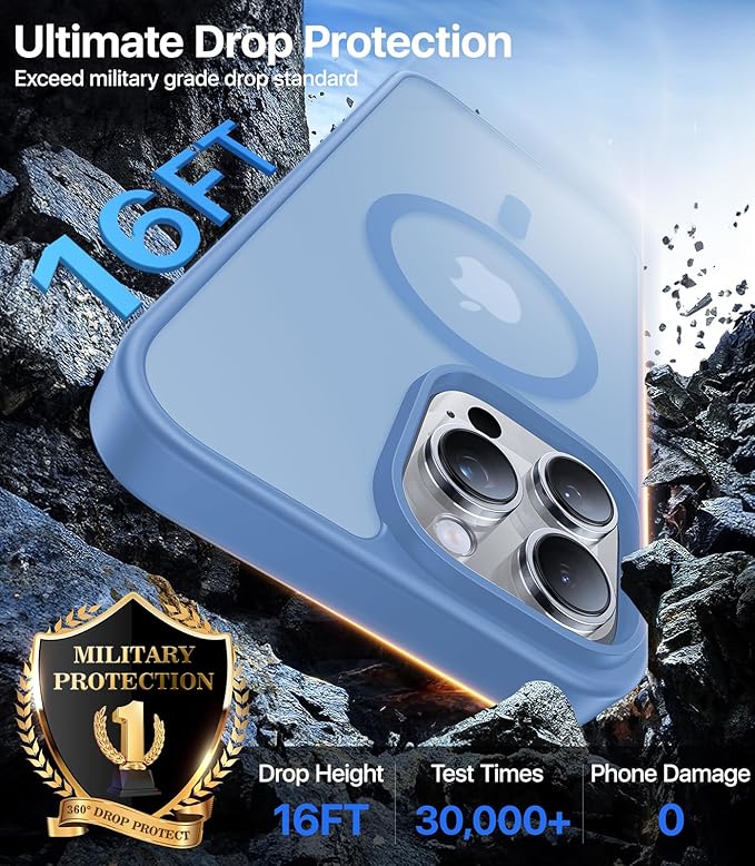 Magnetic for iPhone 16 Pro Max Case[Compatible with MagSafe][Military-Grade Drop Protection][Anti-Yellowing] Shockproof Translucent Matte Cover for iPhone 16 Pro Max Phone Case,Light Blue