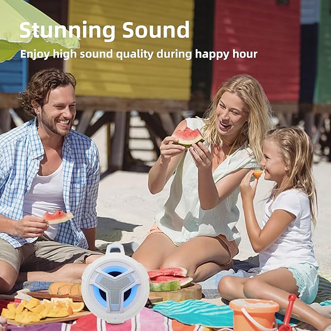 EBODA Bluetooth Shower Speaker, IPX7 Waterproof Portable Wireless Small Speakers, Floating, 2000mAh with Light for Home, Pool, Beach, Boat, Kayak Accessories, Gifts for Men, Women - White
