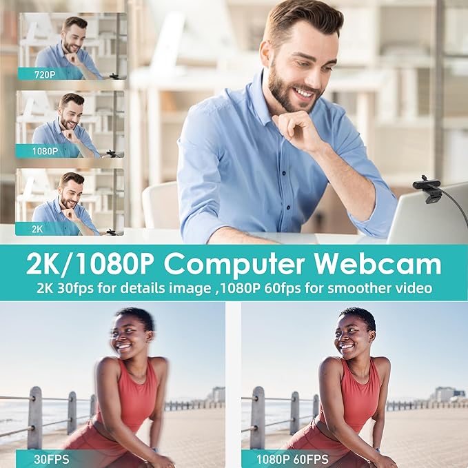saylas 2K Webcam with Microphone, 78°FOV FHD PC Camera with 2K/30fps, Privacy Cover, Plug & Play USB Web Cam, Autofocus, 1080P/60fps External Webcam for PC, Computer Web Camera for Laptop, Mac, Zoom