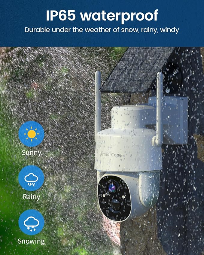Armorcope Solar Security Cameras Wireless Outdoor,360° View Battery Powered with Spotlight Color Night Vision,2K WiFi Home Security,PIR Sensor,Wireless Easy Install, 2.4 GHz Wi-Fi