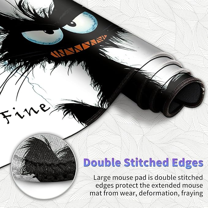 Large Mouse Pad Set, Desk Mat + Elbow Rest Pad + Coaster, Easy Typing Pain Relief, Ergonomic Arm Rest Pad with Memory Foam, Extended Desk Pad Anti-Slip Rubber Base for Office Home, Funny Black Cat