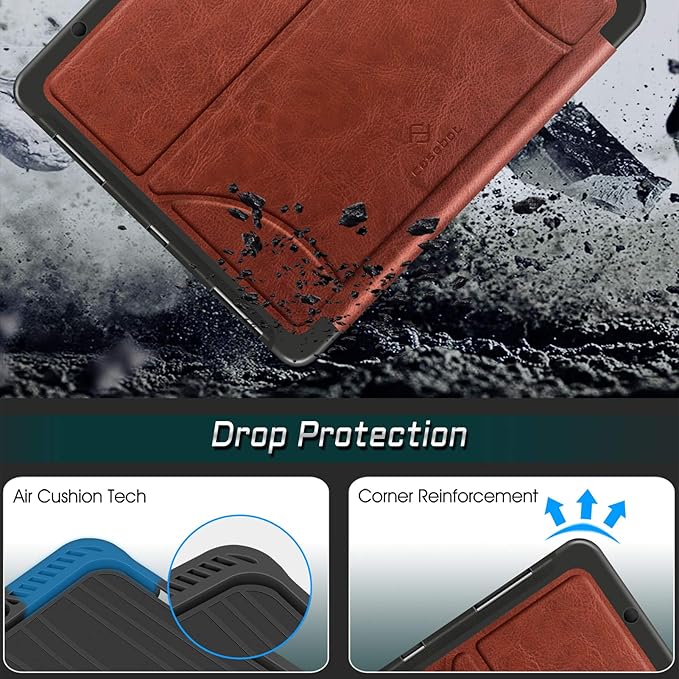 CaseBot Magnetic Case for iPad Pro 12.9-inch 6th Generation 2022, Multiple Angle Shockproof Rugged Stand Case, Soft TPU Back Cover w/Pencil Holder, Also Fit iPad Pro 12.9" 5th/4th/3rd Gen, Brown