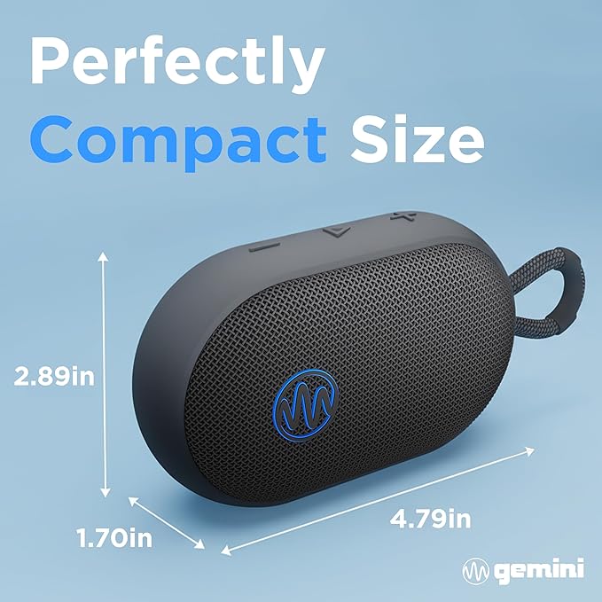 Gemini Mini Bluetooth Speaker - Small Portable Waterproof with Carabiner, Compact Travel Design, IPX7 Shower Proof, 12Hr Battery, TWS Pairing for Outdoors, Beach, Hiking (BEATORB)