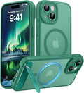 Magnetic Compatible with iPhone 15 Case, [Built-in Invisible Kickstand][Compatible with MagSafe][Full Camera Protection] Translucent Matte Phone Case for iPhone 15 6.1" Cyan