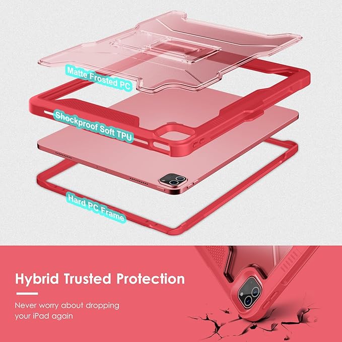 VIKESI Kickstand Protective Case for iPad Pro 12.9 6th / 5th / 4th / 3rd Generation (2022/2021/2020/2018 Released), Matte Frosted Scratch Resistant Back, TPU Shockproof Frame, Burgundy Red