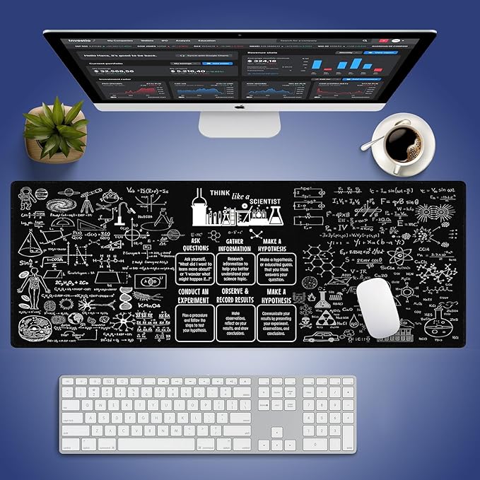 Extra Large Gaming & Office Mouse Pad (31.5" x 11.8") – Inspirational Quote About Science & Education Formulas Math Schematic Physics Equation, XXL Desk Mat with Durable Stitched Edges