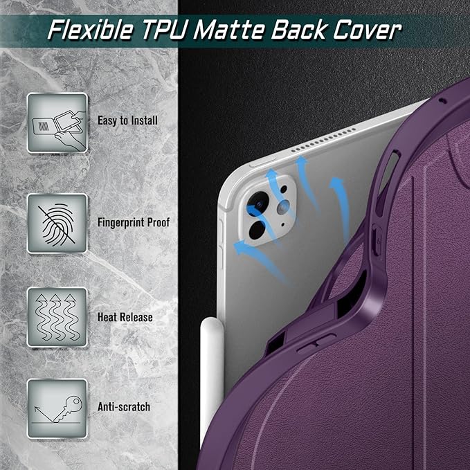 Fintie Magnetic Stand Case for iPad Pro 13-inch (M5) 2025 / (M4) 2024 - Multiple Angles Shockproof Rugged Soft TPU Cover with Pencil Holder, Auto Sleep/Wake, Purple