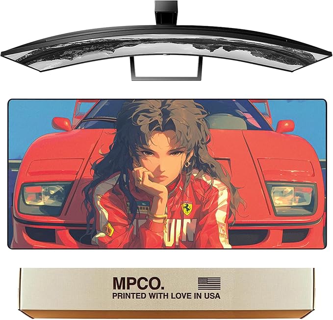MPCO. Original Large Gaming Desk Mat – 36" x 17" Duraglyde Manga Motors Fayes-Ferrari Full Desk Mouse Pad for Smooth Precision – Non-Slip, Washable Extra-Large PC Mouse Pad for Gaming Sessions