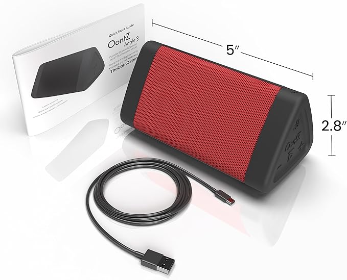 OontZ Angle 3 (4th Gen) – Portable Bluetooth Speaker, 12W Stereo Sound, 24 Hour Playtime, Rich Bass, 100 Foot Wireless Range, Waterproof, Home, Outdoor, Travel, Great Gift (Red)