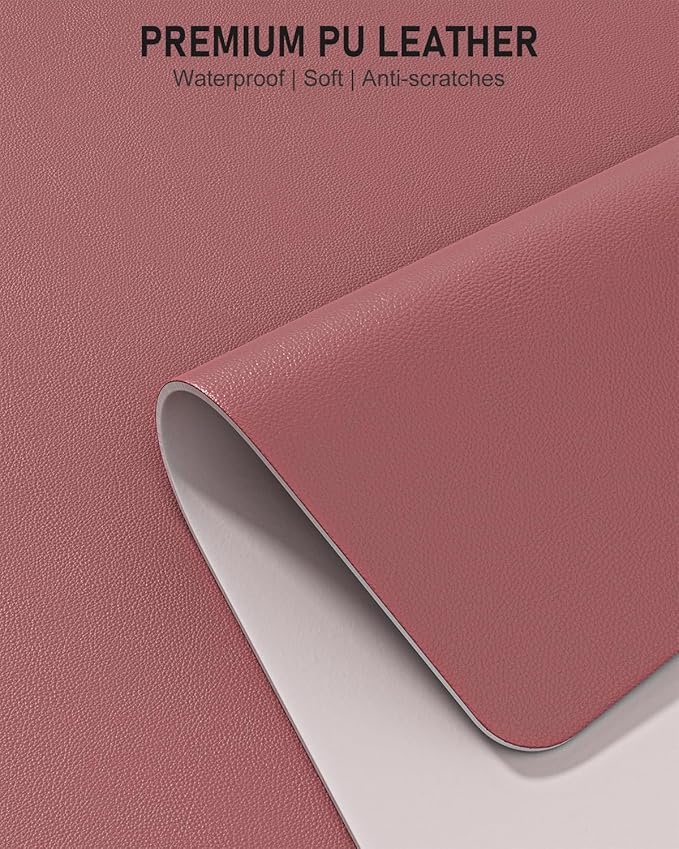 Desk Pad, 23.6" x 13.8" PU Leather Non-Slip Desk Mat Large Mouse Pad for Desktop, Waterproof Laptop Computer Writing Mat for Office, Home, Work, Gaming, Deep Red