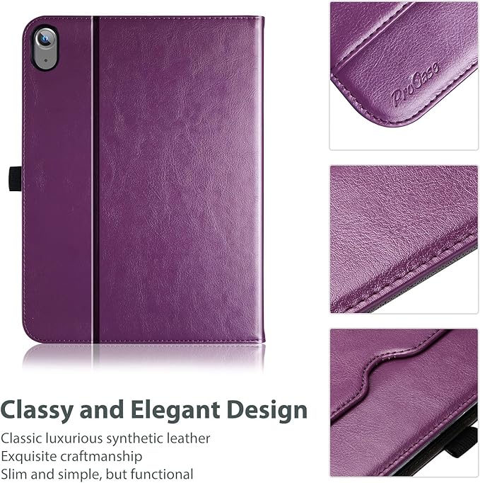 ProCase for iPad A16 11th Generation 11 Inch 2025/iPad 10th Generation Case 10.9 Inch 2022, iPad 11/10 PU Leather Case Business Stand Cover Smart Folio with Hand Strap Front Pocket Pen Loop-Darkpurple